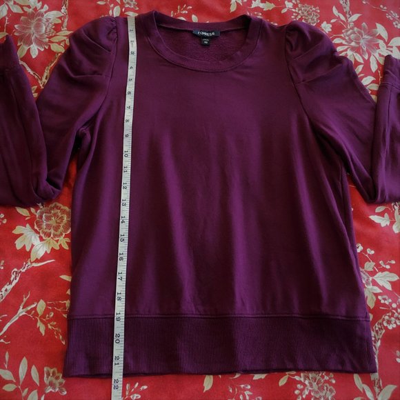 *NWOT* Express Ultra-Soft Burgundy Pleated Puff Sleeve Sweatshirt (XS-XXS) - Picture 10 of 16